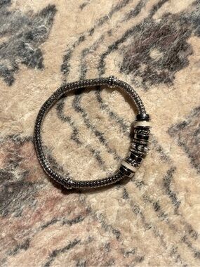 Silver Beaded Charm Bracelet with Stacked Accents